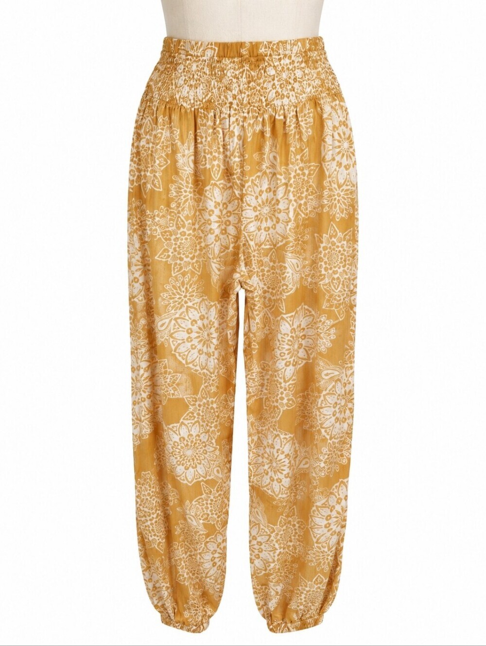 Lotus & Luna NWT Yellow Smocked Waist Harem Pants S/M Petite-Made In Thailand